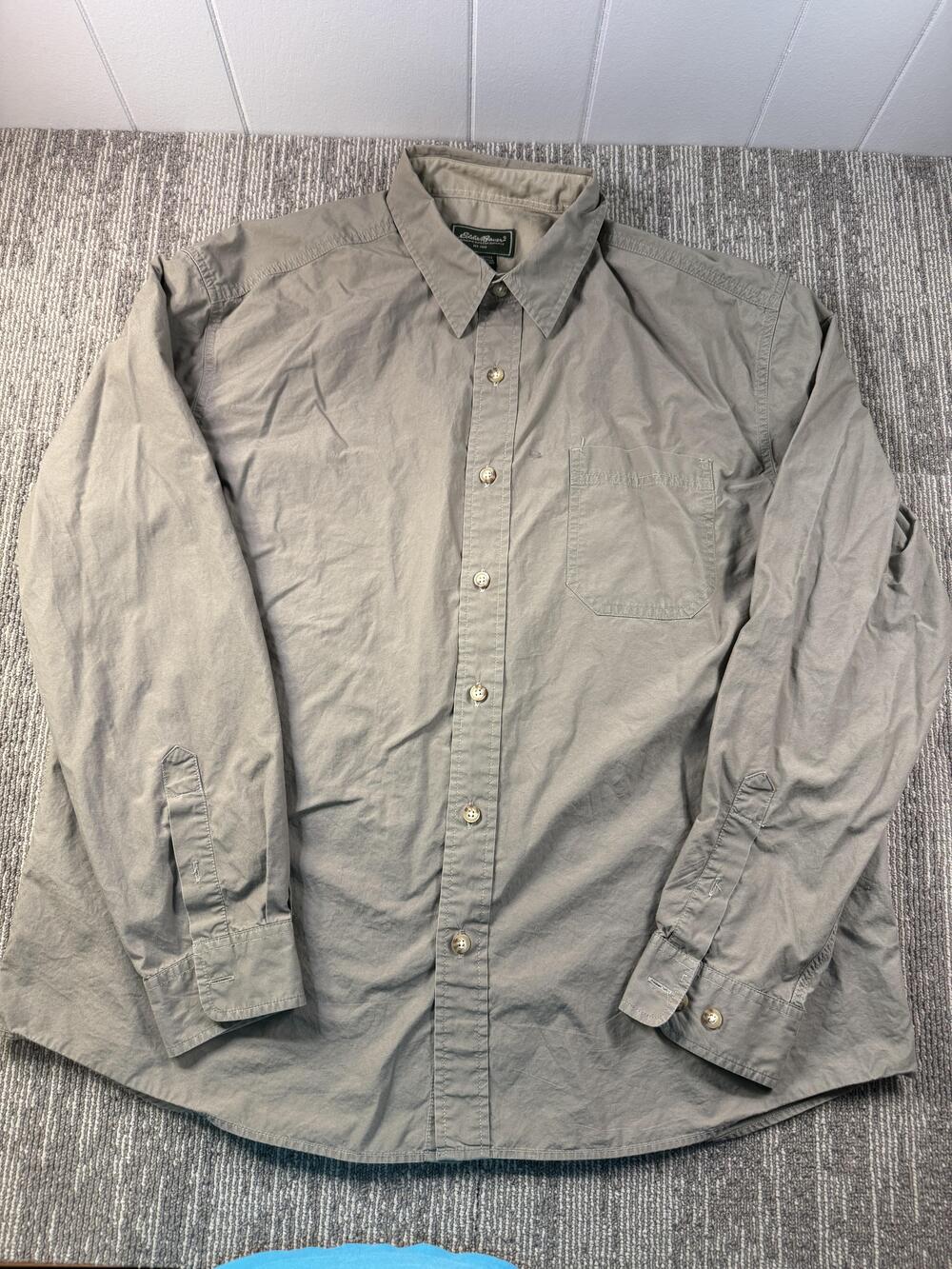 Eddie Bauer Shirt Mens XL Beige Long Sleeve Button Up Outdoor Casual Cotton